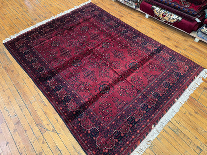Classic Burgundy Handwoven Rug ,Wool, Geometric Pattern, Handmade 5x7ft Cappadocia Rug Collection