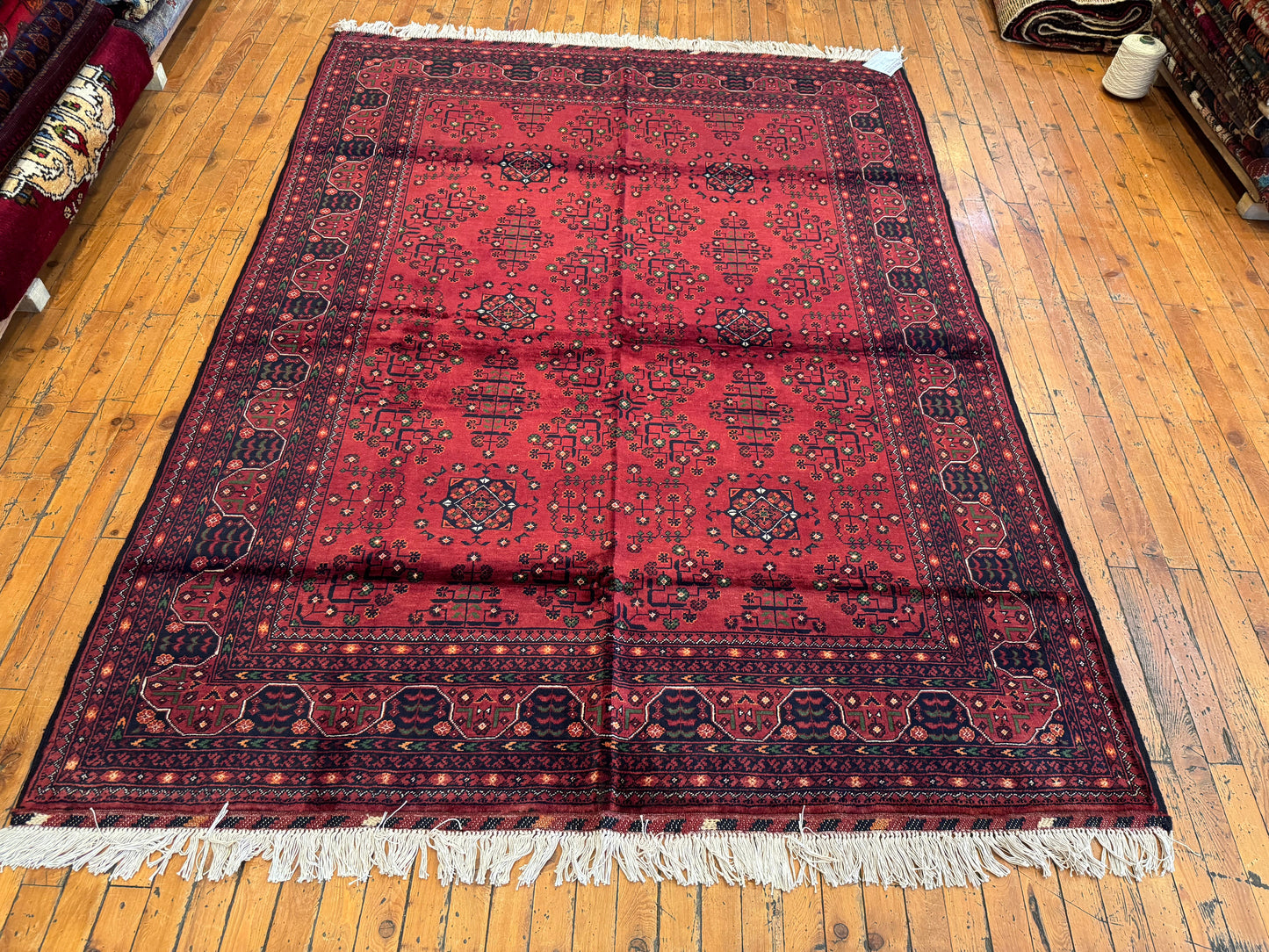 Classic Burgundy Handwoven Rug ,Wool, Geometric Pattern, Handmade 5x7ft Cappadocia Rug Collection