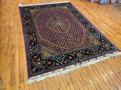 Geometric Design Handmade Wool Area Rug, Knotted Pile 5”x7”ft