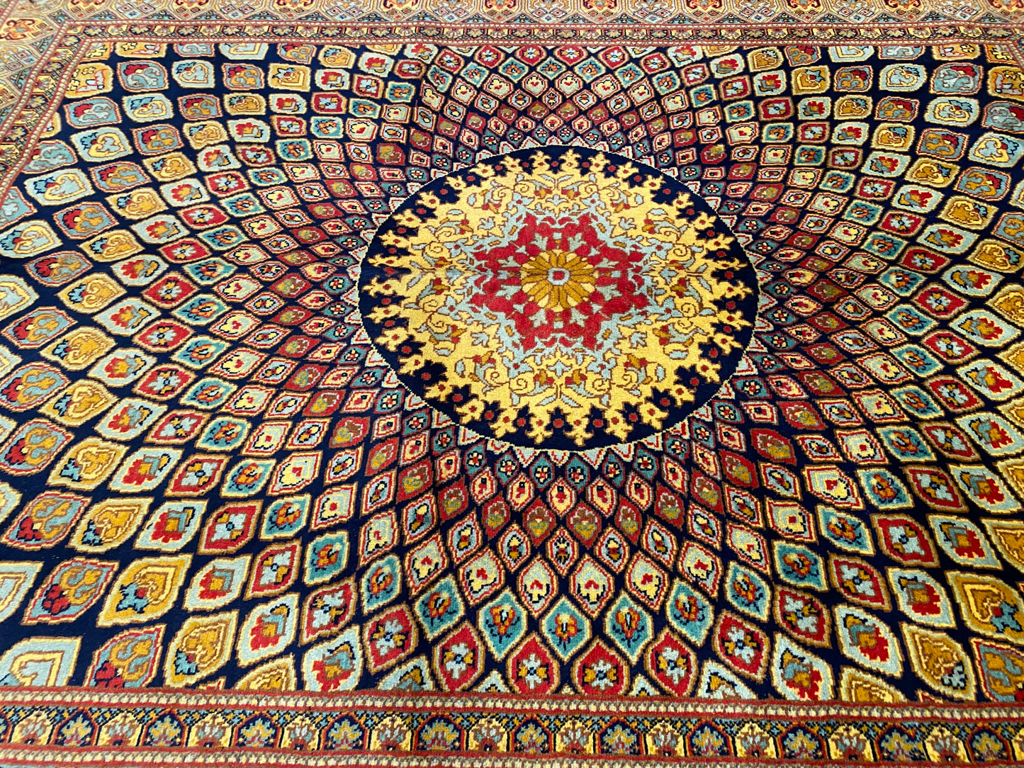 Hand-Knotted Wool Rug with Bold Geometric Pattern 5”x7”