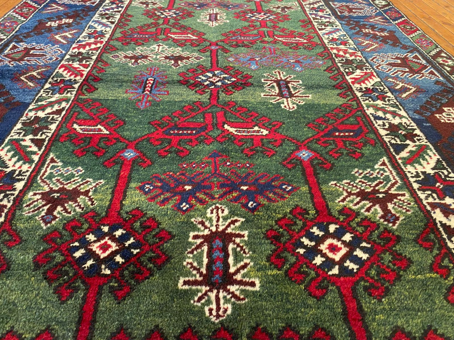 Geometric Pattern Turkish Dosemealti Handmade Green Bacground Area Carpet Cappadocia Rug Collection