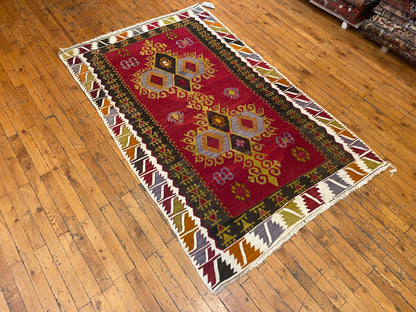 Cappadocia Antique Kilim Rug 4x6 ft - Authentic Turkish Handwoven Vintage Carpet
