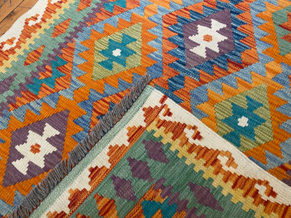 Geometric Handmade Kilim Rug 4x6 ft  - Authentic Anatolian Flatweave Cappadocia Rug Collection