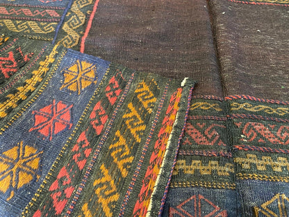 Authentic Square Antique Kilim Rug 4'2"x3'9" - Handwoven Turkish Vintage Carpet