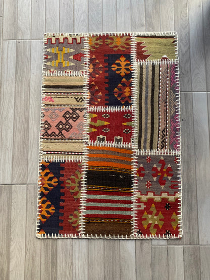 Colorful Turkish Patchwork Rug 2x3ft Cappadocia Rug Collection