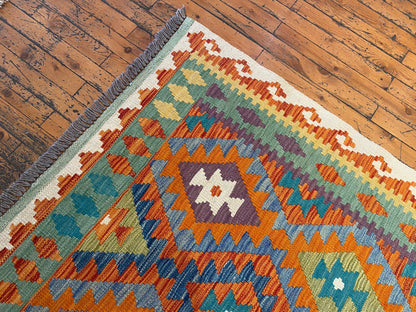 Geometric Handmade Kilim Rug 4x6 ft  - Authentic Anatolian Flatweave Cappadocia Rug Collection
