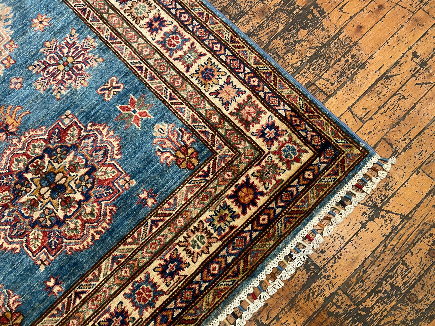 Geometric Turquoise Handmade Kilim Rug 4x6 ft - Authentic  Wool Carpet Cappadocia Rug Collection