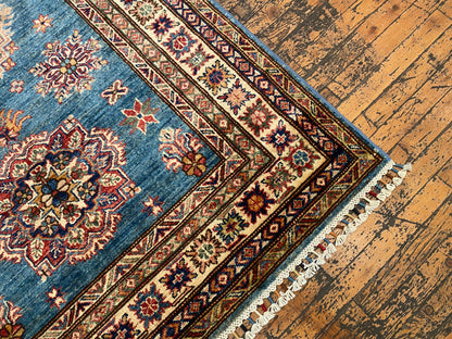 Geometric Turquoise Handmade Kilim Rug 4x6 ft - Authentic  Wool Carpet Cappadocia Rug Collection
