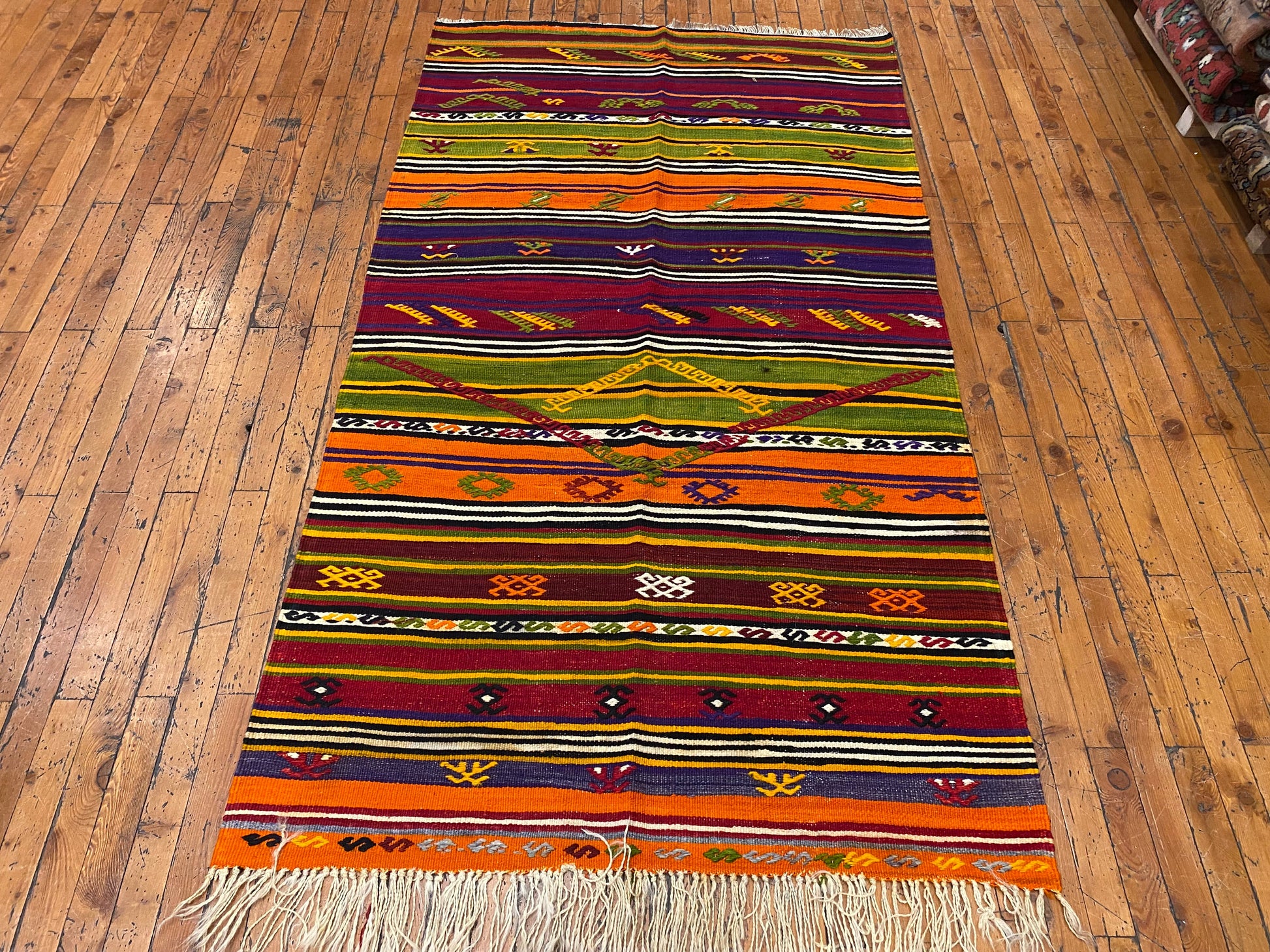 Vintage Anatolian Kilim with Natural Dyes and Unique Motifs Cappadocia Rug Collection
