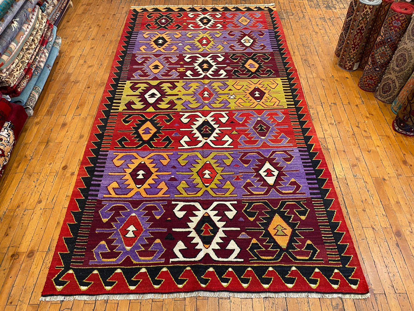 Anatolian Antique Handmade Kilim Rug - Vintage Turkish Wool Carpet 5x9.4 ft Cappadocia Rug Collection