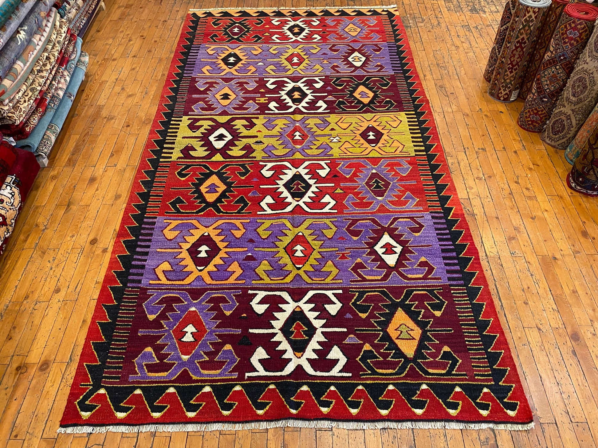 Anatolian Antique Handmade Kilim Rug - Vintage Turkish Wool Carpet 5x9.4 ft Cappadocia Rug Collection