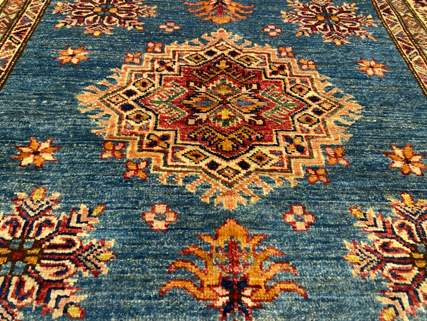 Geometric Turquoise Handmade Kilim Rug 4x6 ft - Authentic  Wool Carpet Cappadocia Rug Collection