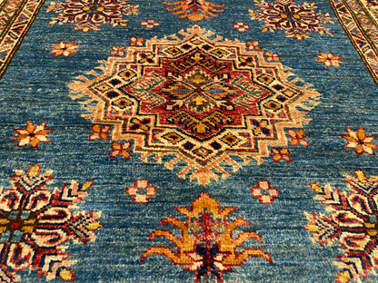 Geometric Turquoise Handmade Kilim Rug 4x6 ft - Authentic  Wool Carpet Cappadocia Rug Collection