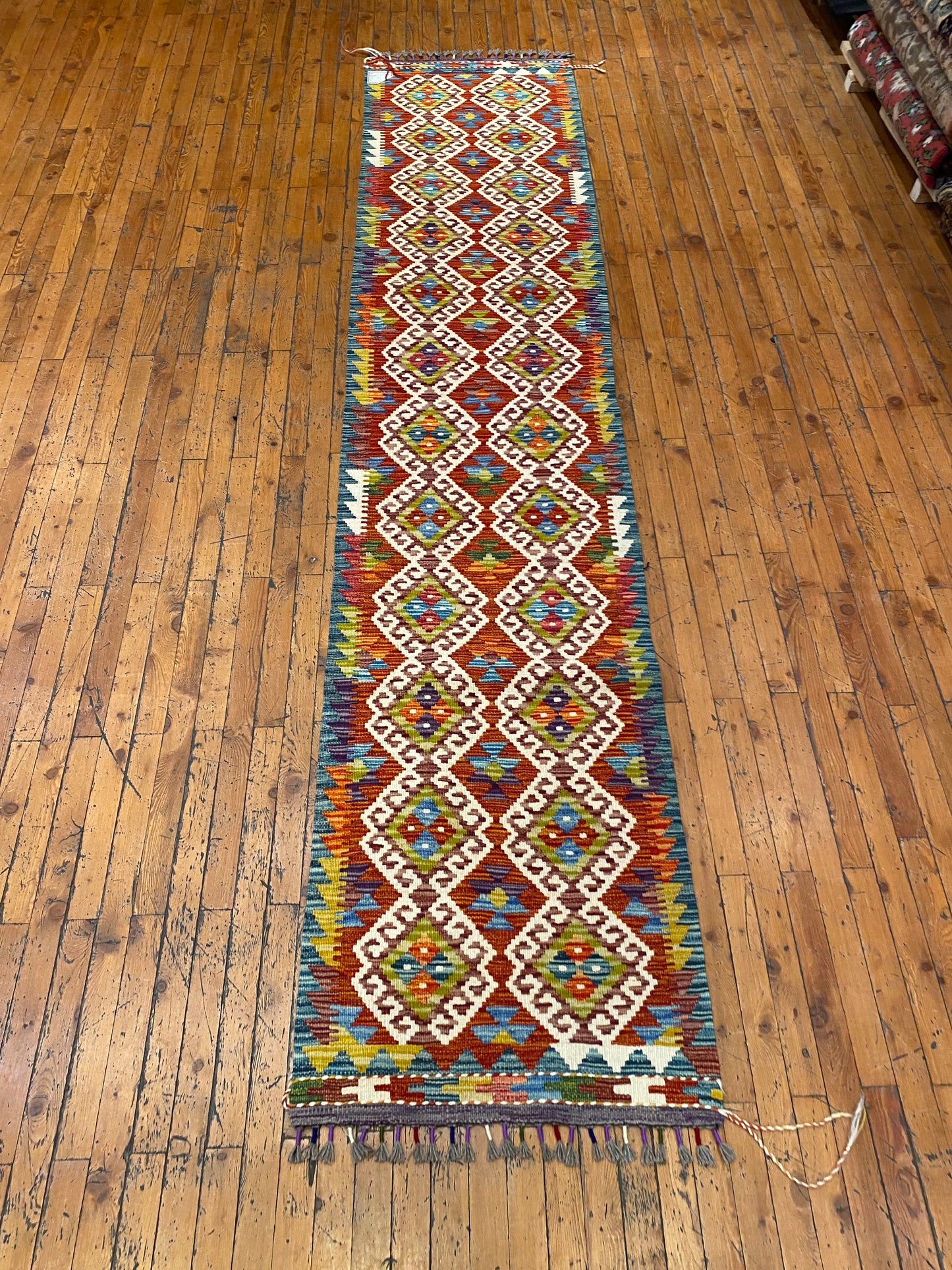 Handmade Turkish Kilim Runner Rug - Authentic Hallway Carpet 2x9.8 ft