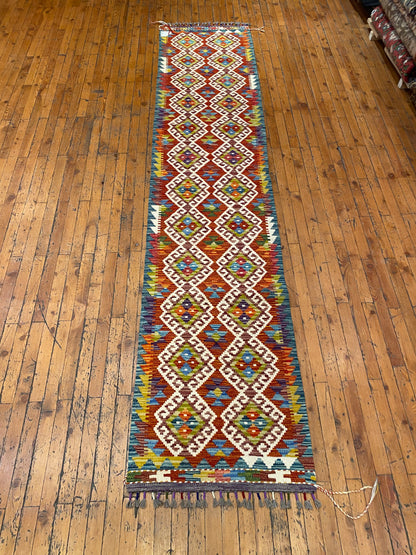 Handmade Turkish Kilim Runner Rug - Authentic Hallway Carpet 2x9.8 ft