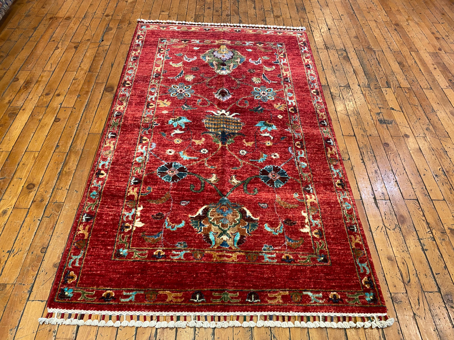 Red Floral Handmade Rug 3x5 ft 155x95 cm Cappadocia Rug Collection