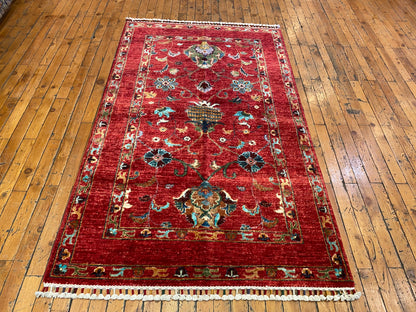 Red Floral Handmade Rug 3x5 ft 155x95 cm Cappadocia Rug Collection