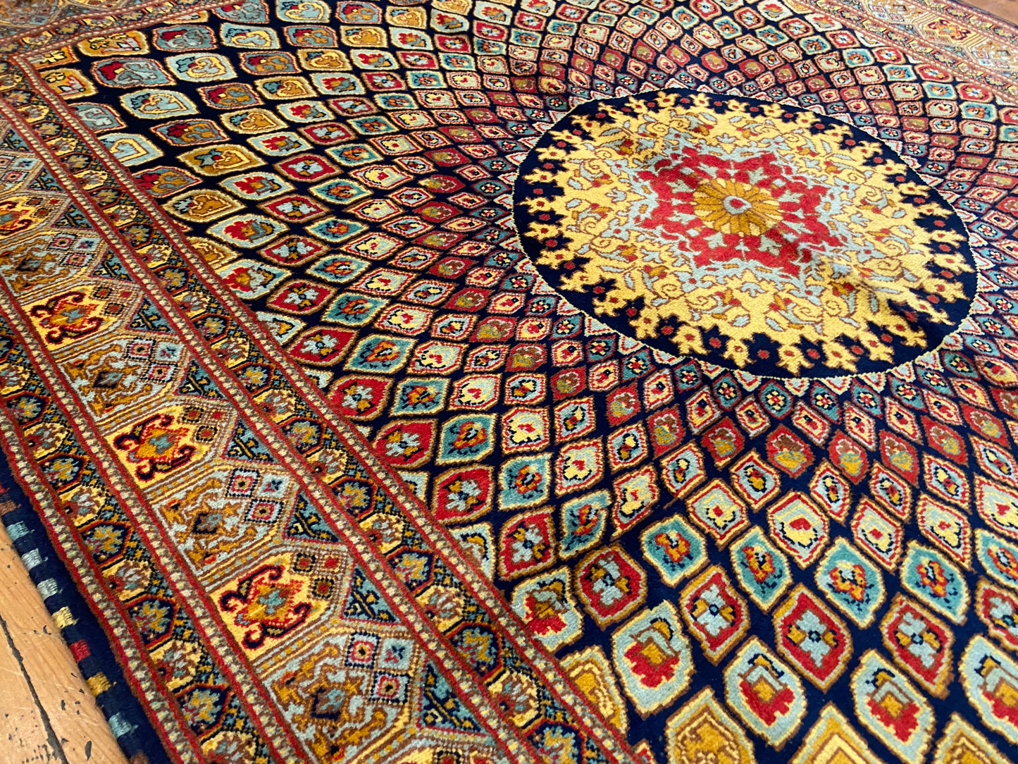 Hand-Knotted Wool Rug with Bold Geometric Pattern 5”x7”