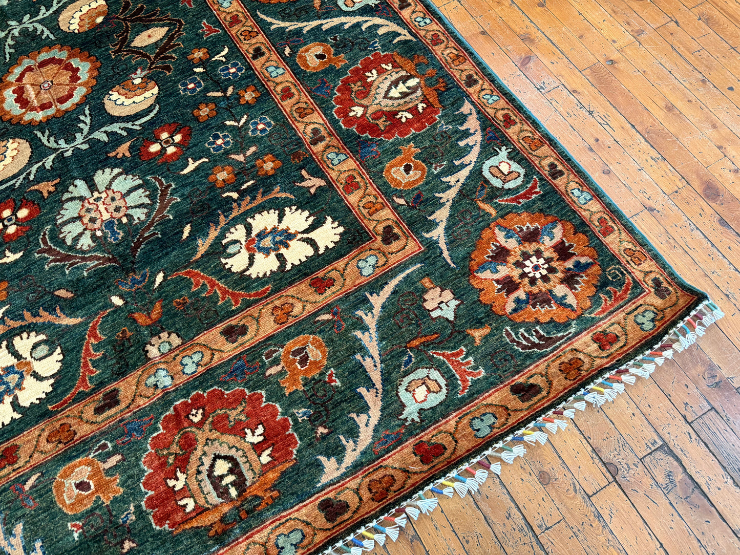 GREEN HAND-KNOTTED CARPET,6 x 8 FT NATURAL DYE CARPET,FLORAL HANDMADE CARPET Cappadocia Rug Collection