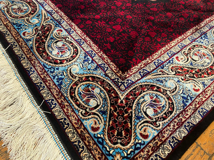 Black Red Medallion Turkish Silk Carpet 4x6ft – Luxury Anatolian Area Rug for Home Decor