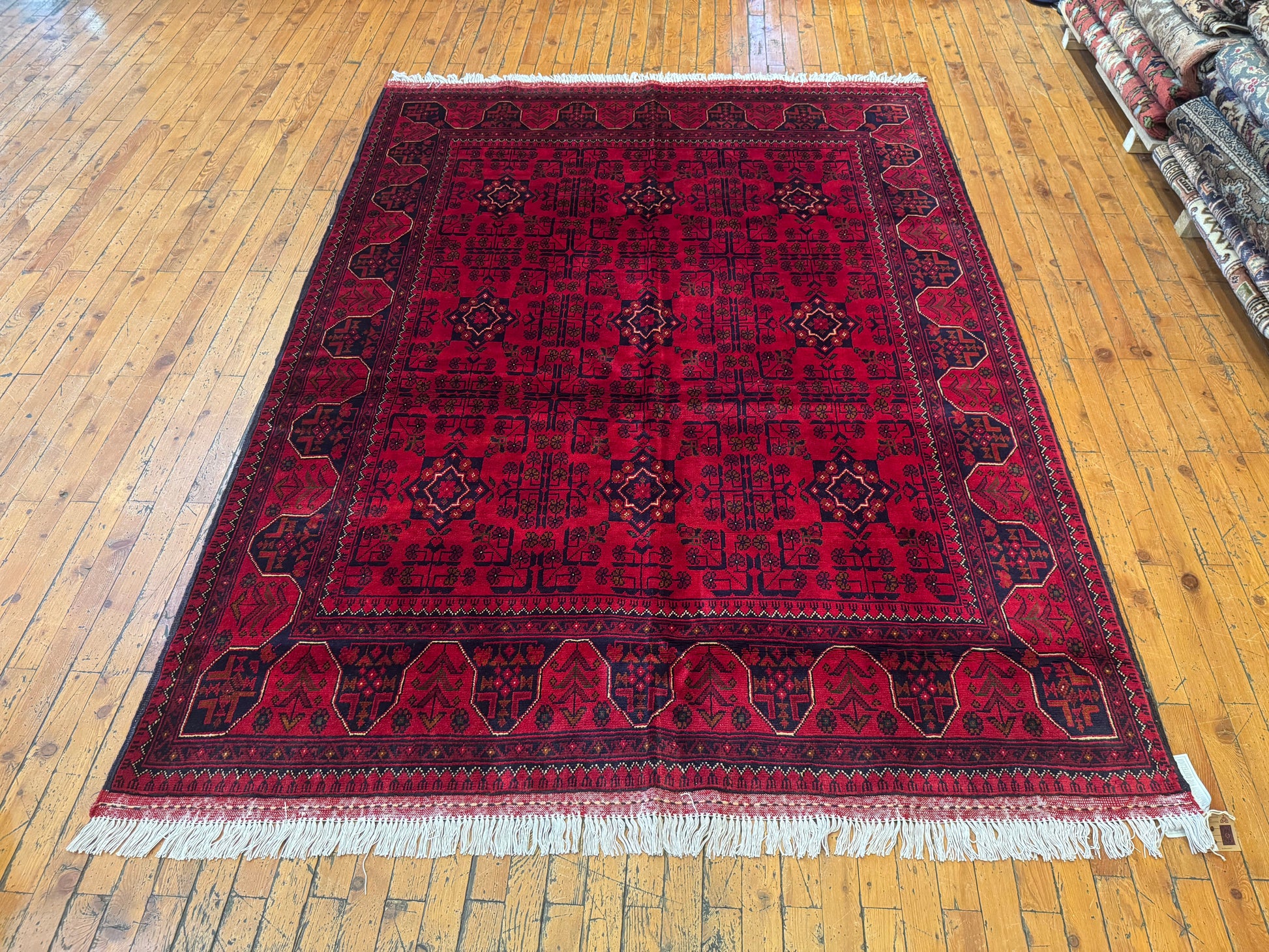 Handmade Burgundy Wool Rug – Geometric Pattern, Unique Design 5x7ft Cappadocia Rug Collection