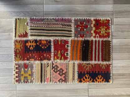 Colorful Turkish Patchwork Rug 2x3ft Cappadocia Rug Collection