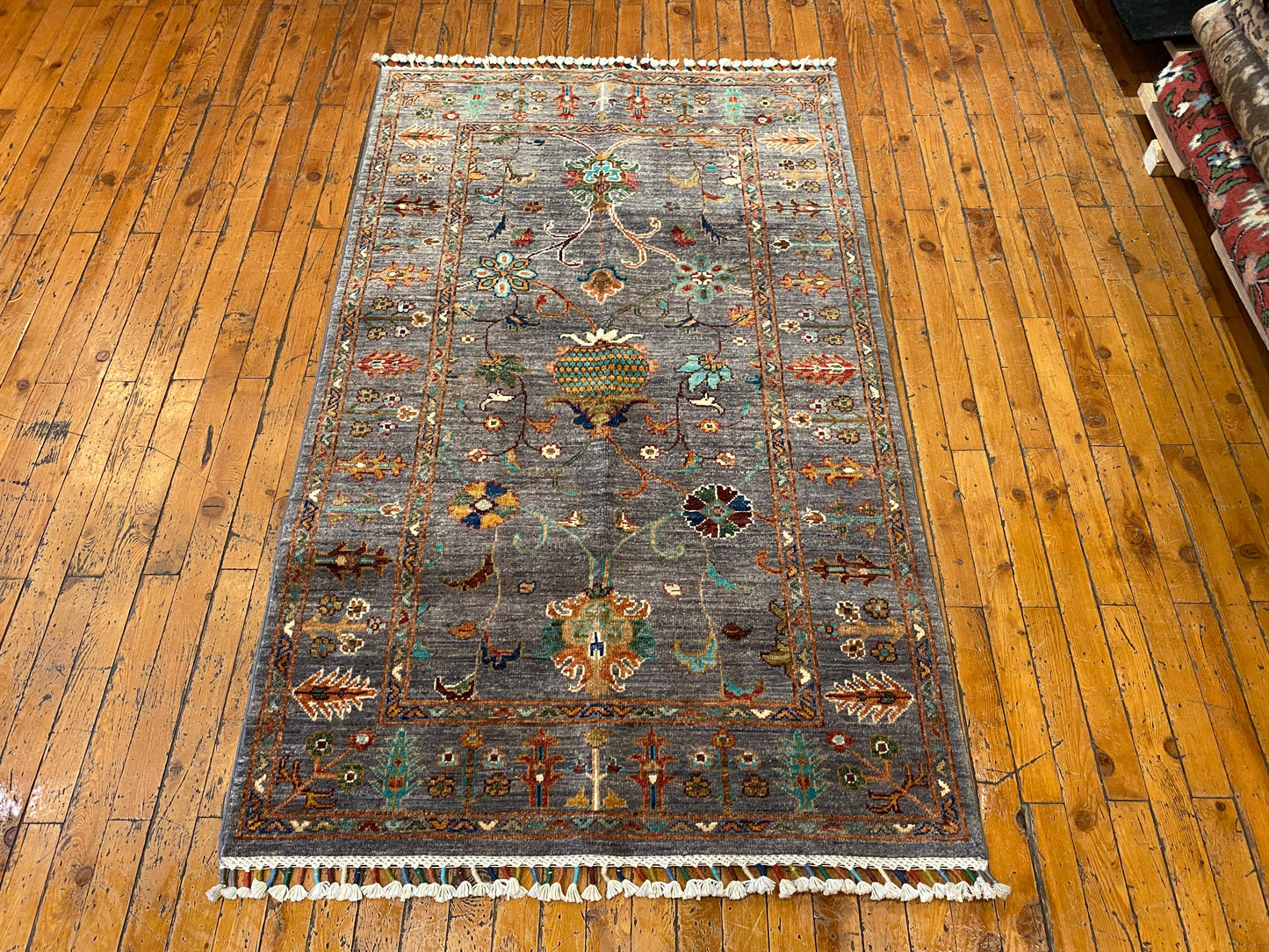 Gray Floral Handmade Rug 3x5ft 90x145cm - Premium Area Rug Cappadocia Rug Collection