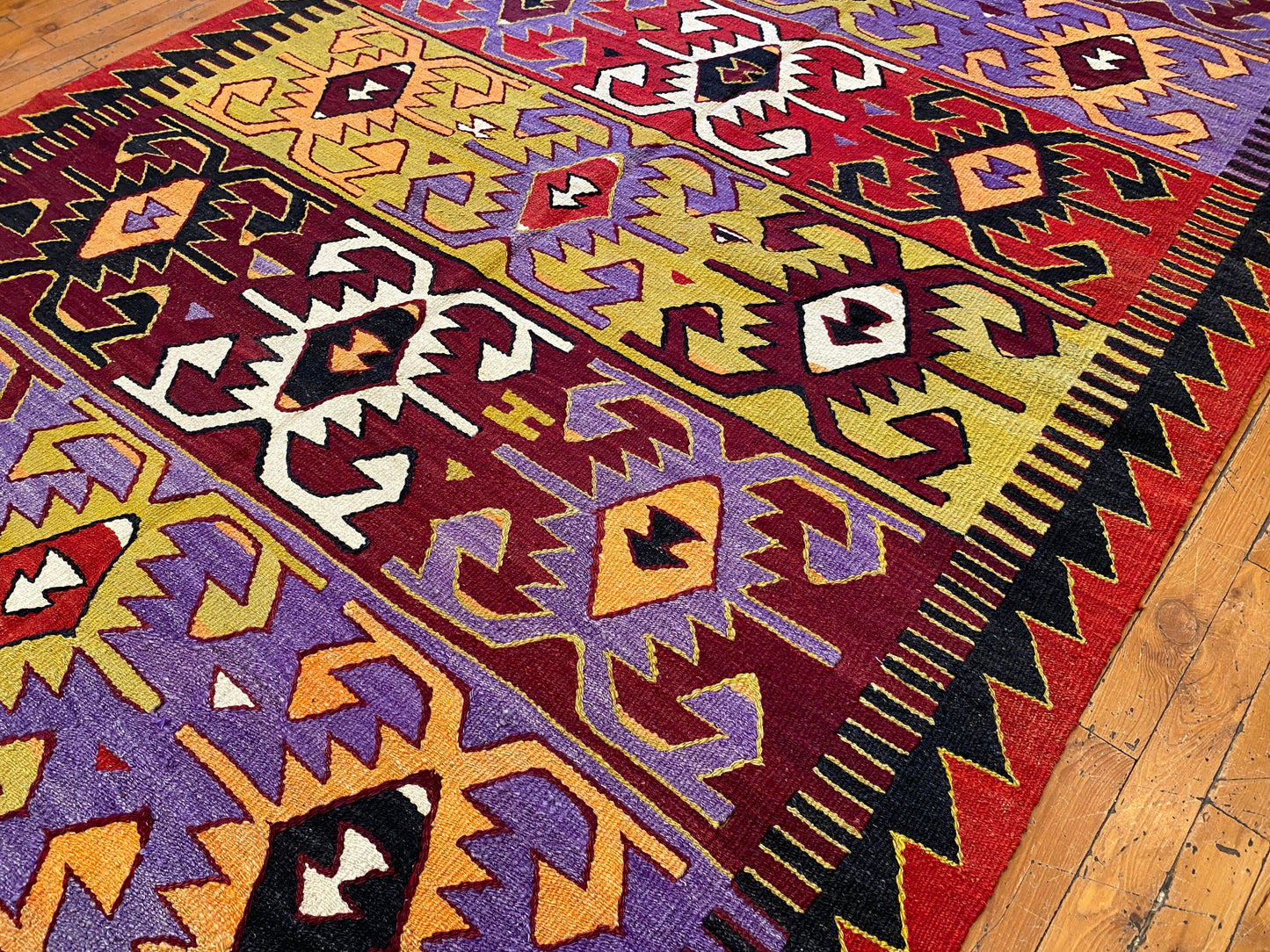 Anatolian Antique Handmade Kilim Rug - Vintage Turkish Wool Carpet 5x9.4 ft Cappadocia Rug Collection