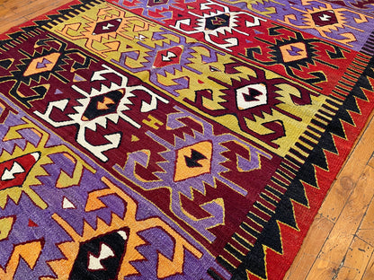 Anatolian Antique Handmade Kilim Rug - Vintage Turkish Wool Carpet 5x9.4 ft Cappadocia Rug Collection