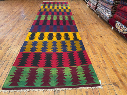 Handwoven Anatolian Kilim Runner Rug 3'x11'6" - Authentic Turkish Flatweave Hallway Carpet Cappadocia Rug Collection