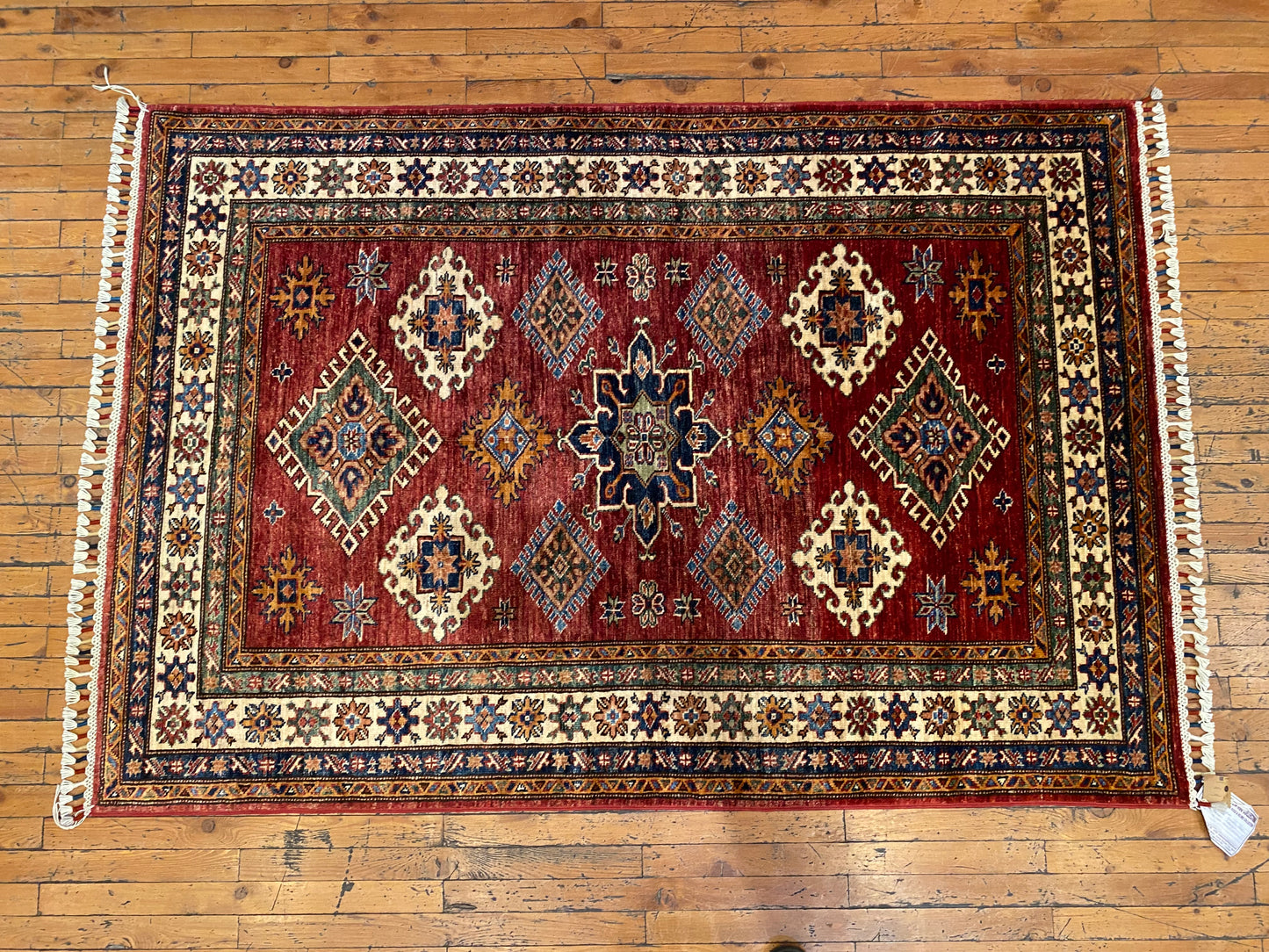 Geometric Design Red Colour Natural Dye Handmade Rug 4”x6”