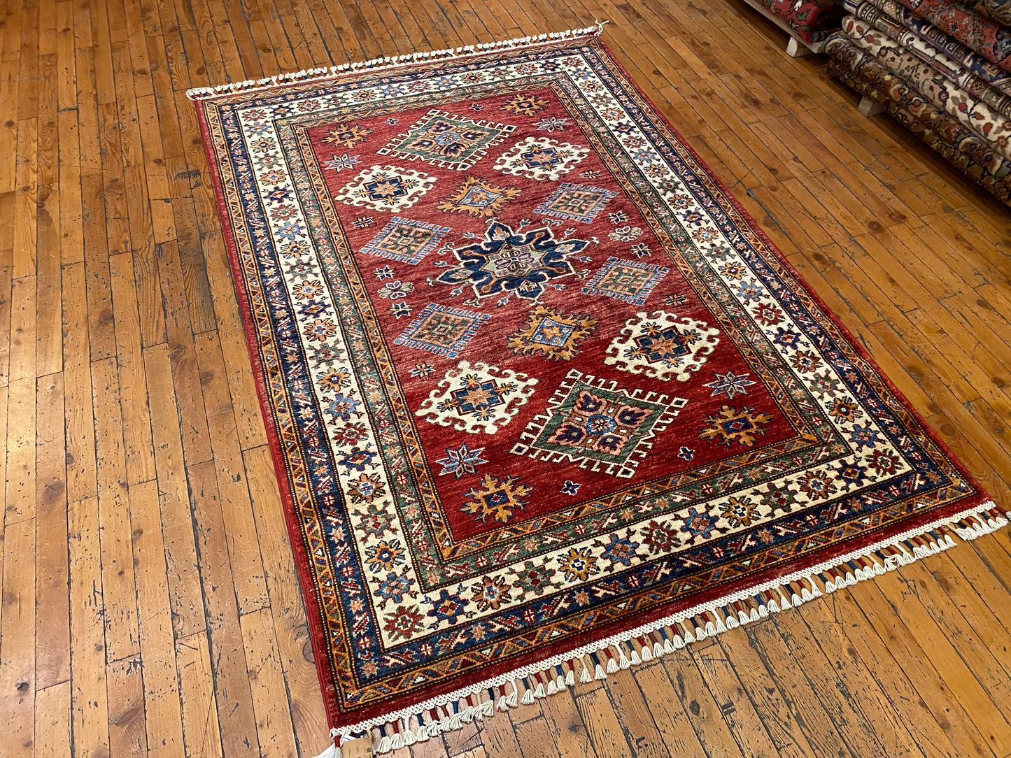 Geometric Design Red Colour Natural Dye Handmade Rug 4”x6”