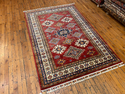 Geometric Design Red Colour Natural Dye Handmade Rug 4”x6”