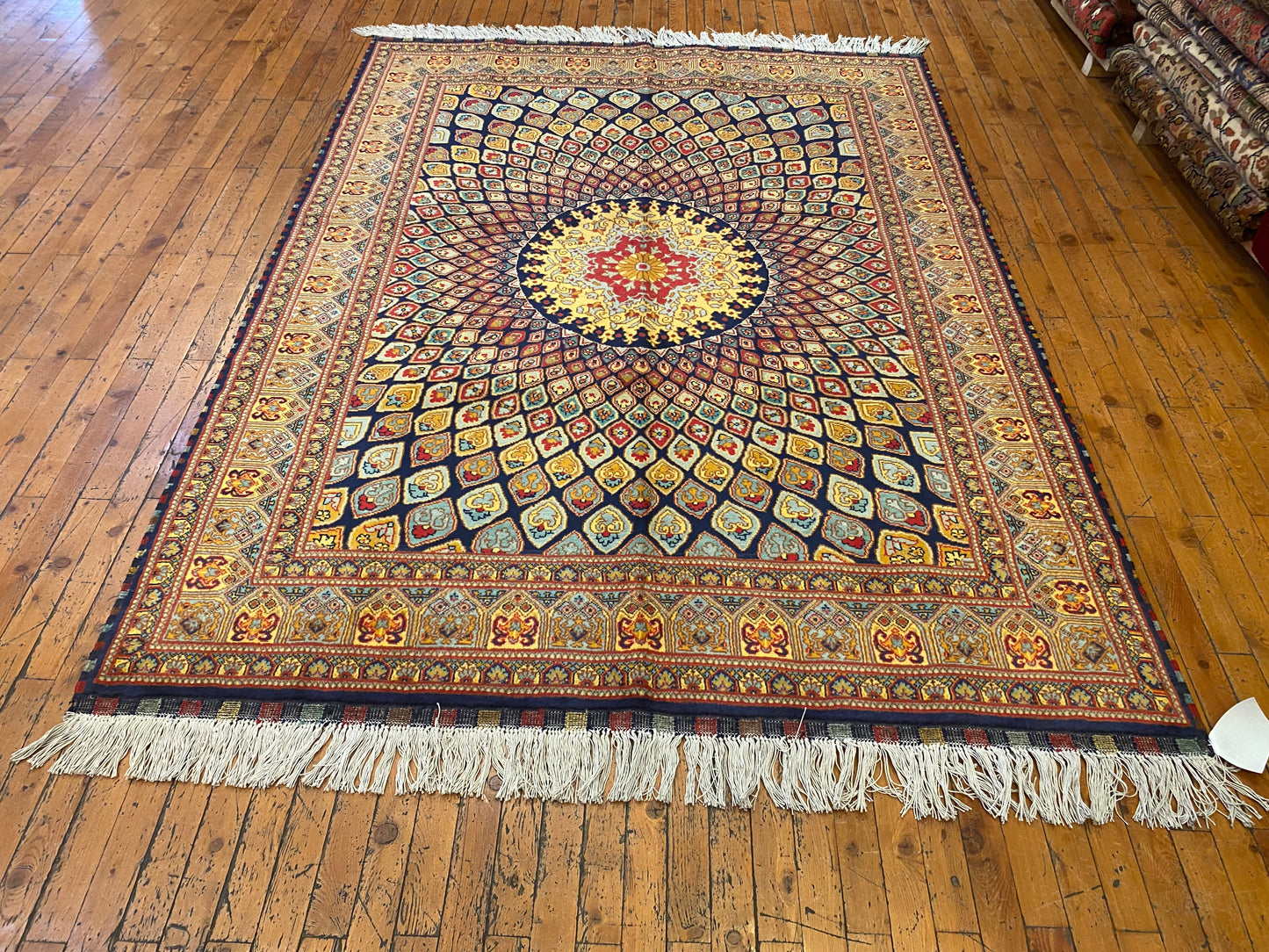 Hand-Knotted Wool Rug with Bold Geometric Pattern 5”x7”