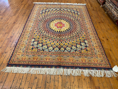 Hand-Knotted Wool Rug with Bold Geometric Pattern 5”x7”