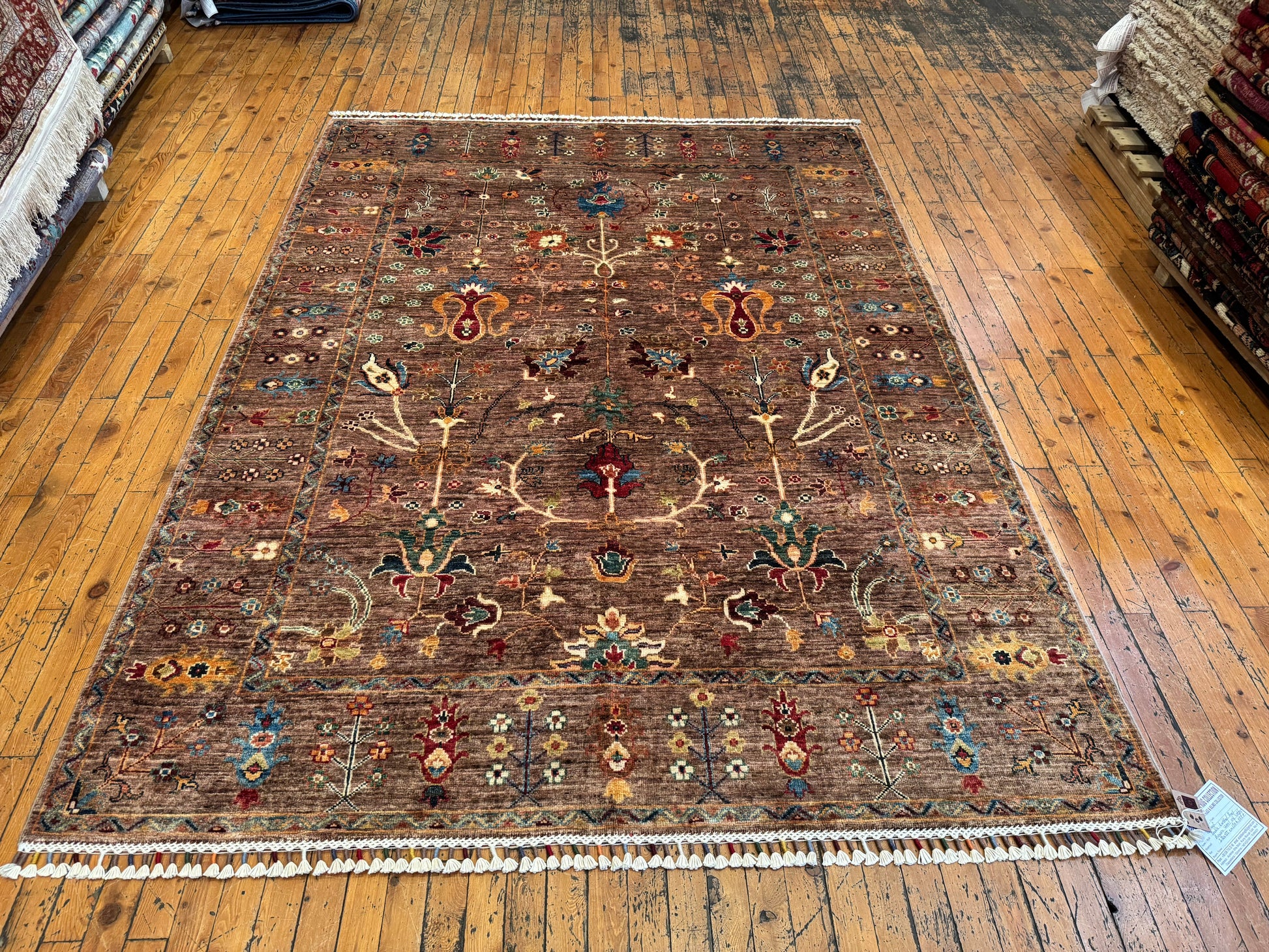 Brown Sultani Handmade Carpet,Floral Rug 5x7ft Cappadocia Rug Collection
