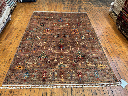 Brown Sultani Handmade Carpet,Floral Rug 5x7ft Cappadocia Rug Collection