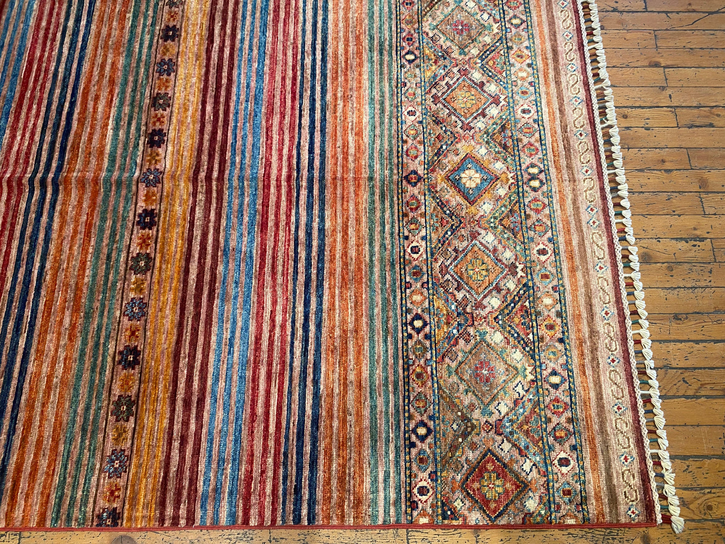 Geometric and Stripe Pattern Handmade Rug 4x6 ft Cappadocia Rug Collection