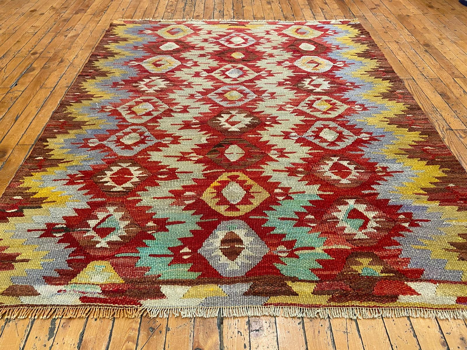 Antique Turkish Kilim Rug 4x5 - Handwoven Vintage Area Rug