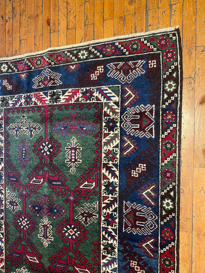 Geometric Pattern Turkish Dosemealti Handmade Green Bacground Area Carpet Cappadocia Rug Collection