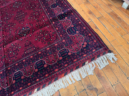 Classic Burgundy Handwoven Rug ,Wool, Geometric Pattern, Handmade 5x7ft Cappadocia Rug Collection