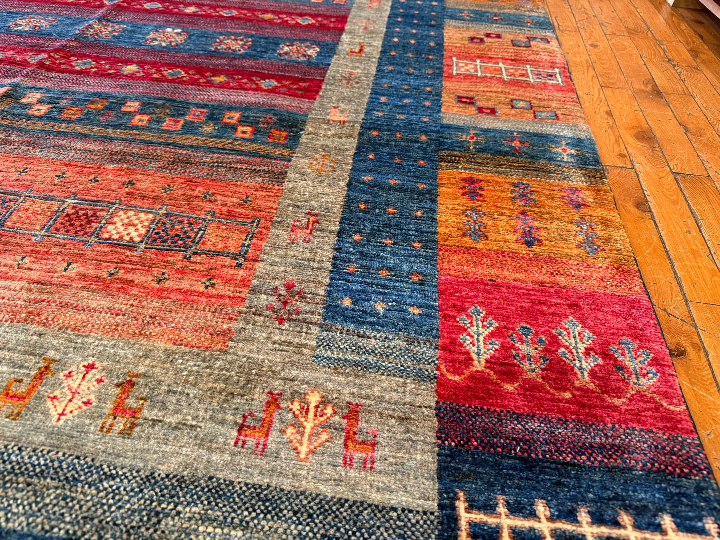 Blue and Orange Natural Dye Handmade Carpet 5 x 8 ft Cappadocia Rug Collection