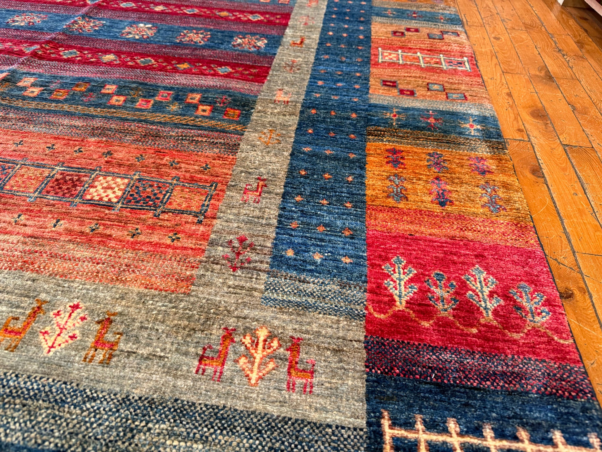 Blue and Orange Natural Dye Handmade Carpet 5 x 8 ft Cappadocia Rug Collection