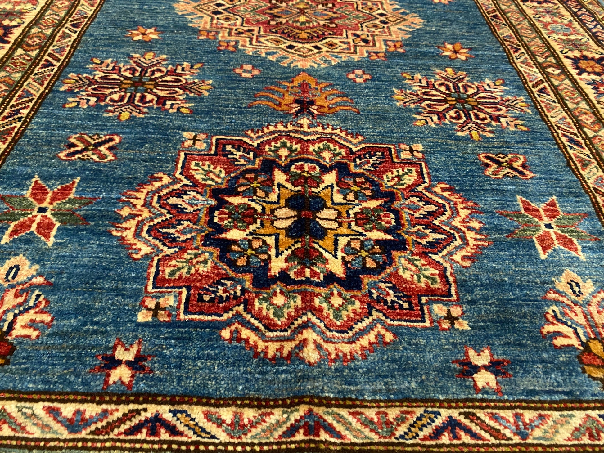 Geometric Turquoise Handmade Kilim Rug 4x6 ft - Authentic  Wool Carpet Cappadocia Rug Collection