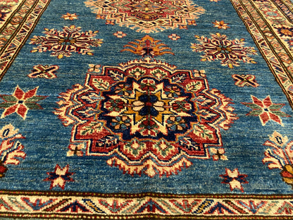 Geometric Turquoise Handmade Kilim Rug 4x6 ft - Authentic  Wool Carpet Cappadocia Rug Collection