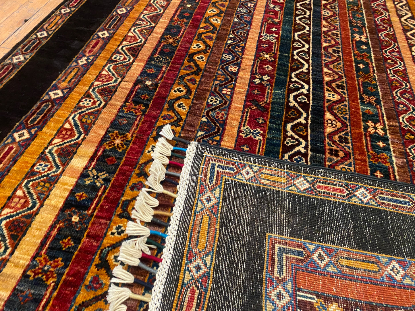 Handmade Zara Inspired Wool Area Rug - Vintage Style Hand-Knotted Neutral Black Oriental Carpet with Textured Design for Living Room, Bedroom Decor 4”x5’9”ft