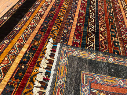 Handmade Zara Inspired Wool Area Rug - Vintage Style Hand-Knotted Neutral Black Oriental Carpet with Textured Design for Living Room, Bedroom Decor 4”x5’9”ft