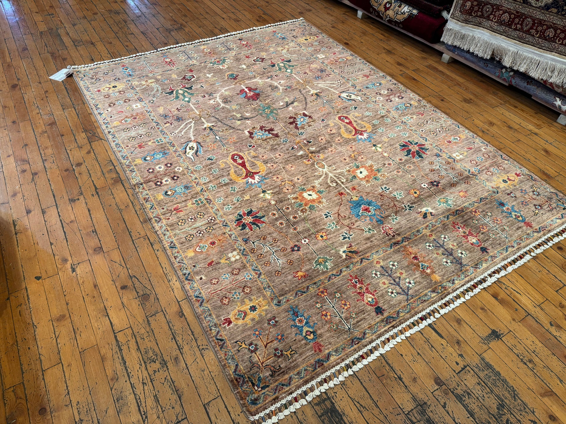 Brown Sultani Handmade Carpet,Floral Rug 5x7ft Cappadocia Rug Collection
