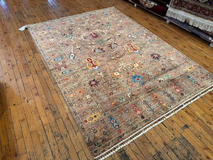 Brown Sultani Handmade Carpet,Floral Rug 5x7ft Cappadocia Rug Collection