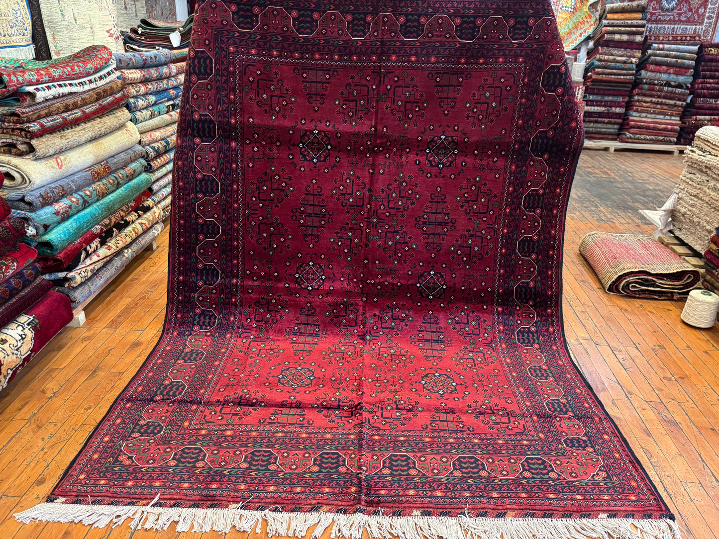 Classic Burgundy Handwoven Rug ,Wool, Geometric Pattern, Handmade 5x7ft Cappadocia Rug Collection
